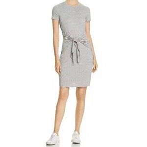 Three Dots Gray Tie Front Dress Size L Large NWT Short Sleeve Jersey Knit Twofer